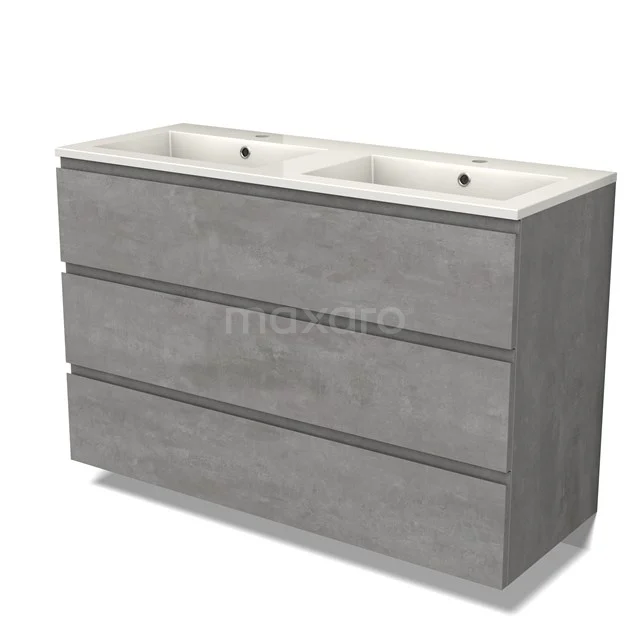 Modulo Bathroom furniture with sink | 120 cm Light grey concrete Handle-less front Mineral marble 3 drawers BMW19-02442