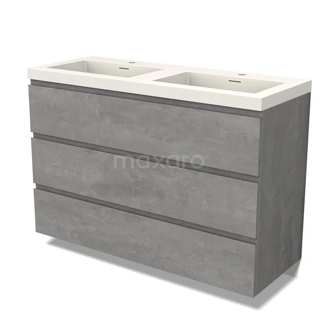 Modulo Waschtische | 120 cm Hellgrauer Beton Grifflos front Solid Surface 3 Schubladen BMW19-02444