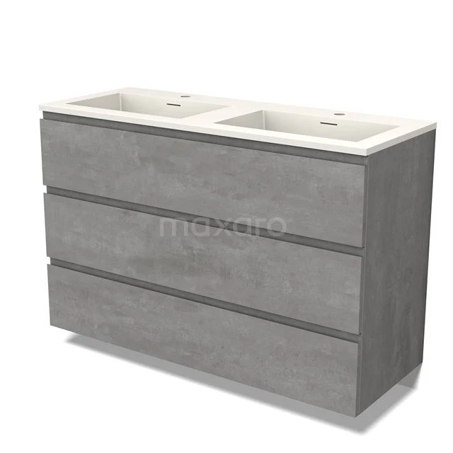 Modulo Waschtische | 120 cm Hellgrauer Beton Grifflos front Solid Surface 3 Schubladen BMW19-02447