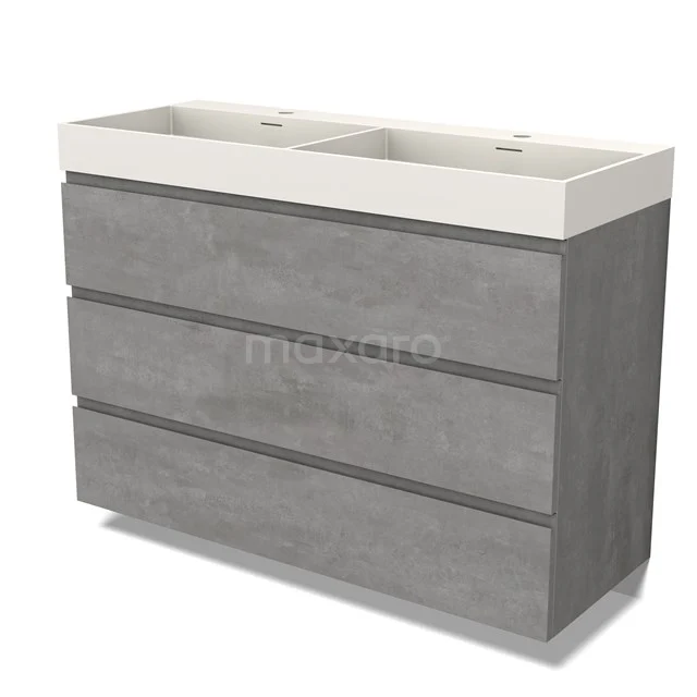 Modulo Bathroom furniture with sink | 120 cm Light grey concrete Handle-less front Solid surface 3 drawers BMW19-02451