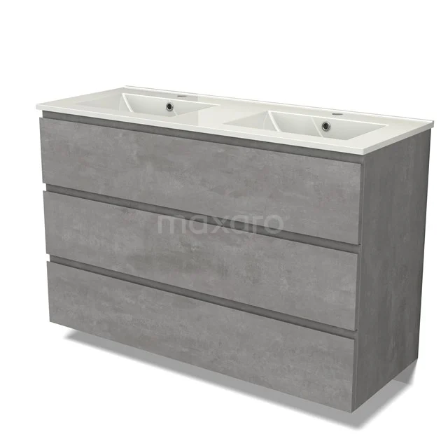 Modulo Waschtische | 120 cm Hellgrauer Beton Grifflos front Keramik 3 Schubladen BMW19-02457