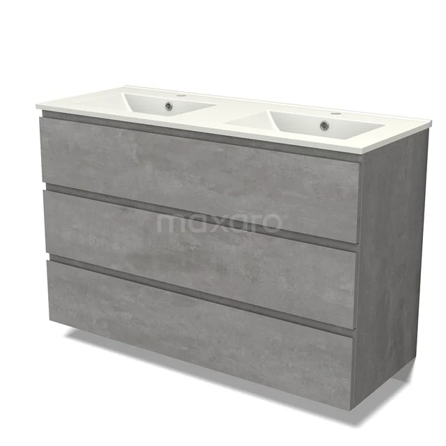 Modulo Waschtische | 120 cm Hellgrauer Beton Grifflos front Keramik 3 Schubladen BMW19-02458
