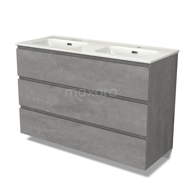 Modulo Waschtische | 120 cm Hellgrauer Beton Grifflos front Keramik 3 Schubladen BMW19-02461