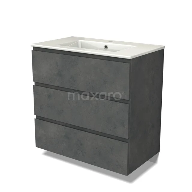 Modulo Vanity units with basin | 80 cm Dark grey concrete Handle-less front Ceramic 3 drawers BMW19-02462