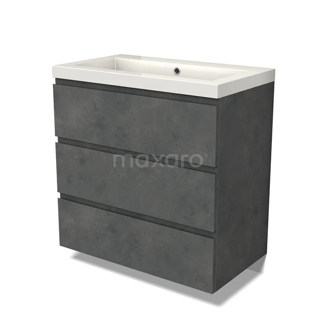 Modulo Vanity units with basin | 80 cm Dark grey concrete Handle-less front Mineral marble 3 drawers BMW19-02463