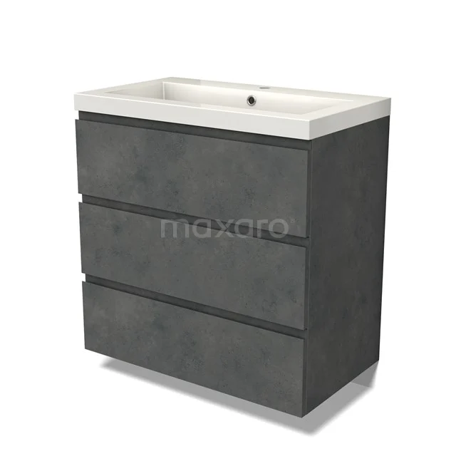 Modulo Vanity units with basin | 80 cm Dark grey concrete Handle-less front Mineral marble 3 drawers BMW19-02464