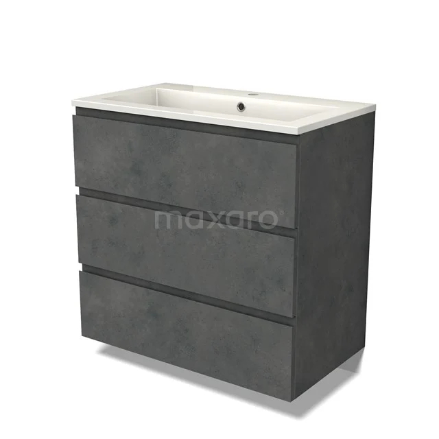 Modulo Vanity units with basin | 80 cm Dark grey concrete Handle-less front Mineral marble 3 drawers BMW19-02465