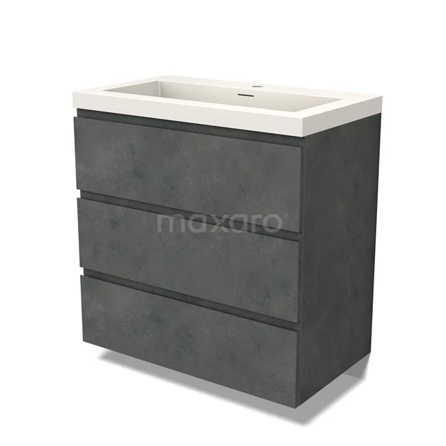 Modulo Vanity units with basin | 80 cm Dark grey concrete Handle-less front Solid surface 3 drawers BMW19-02466