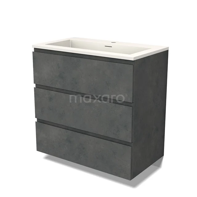 Modulo Vanity units with basin | 80 cm Dark grey concrete Handle-less front Solid surface 3 drawers BMW19-02467