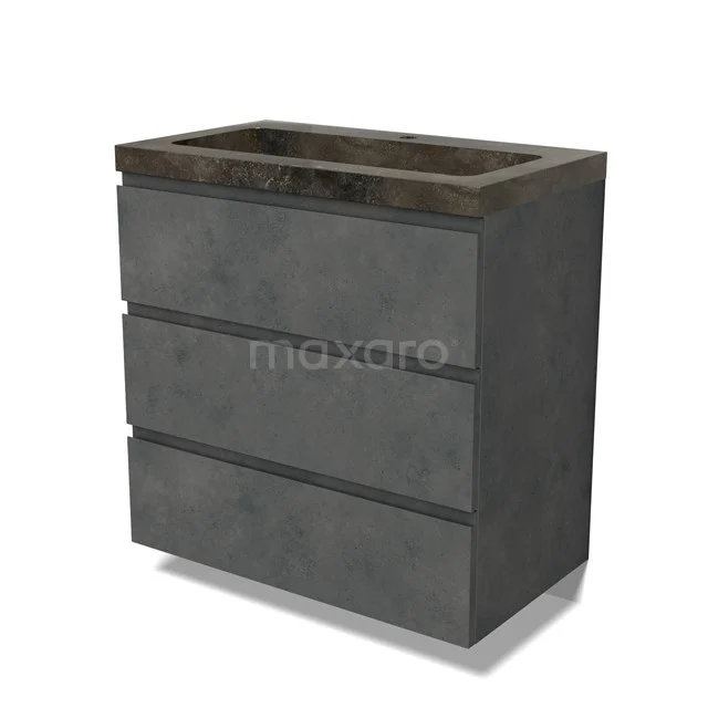 Modulo Vanity units with basin | 80 cm Dark grey concrete Handle-less front Natural stone 3 drawers BMW19-02468