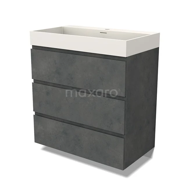 Modulo Vanity units with basin | 80 cm Dark grey concrete Handle-less front Solid surface 3 drawers BMW19-02469