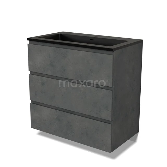 Modulo Vanity units with basin | 80 cm Dark grey concrete Handle-less front Quartz 3 drawers BMW19-02471