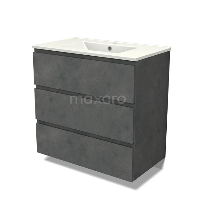 Modulo Vanity units with basin | 80 cm Dark grey concrete Handle-less front Ceramic 3 drawers BMW19-02475