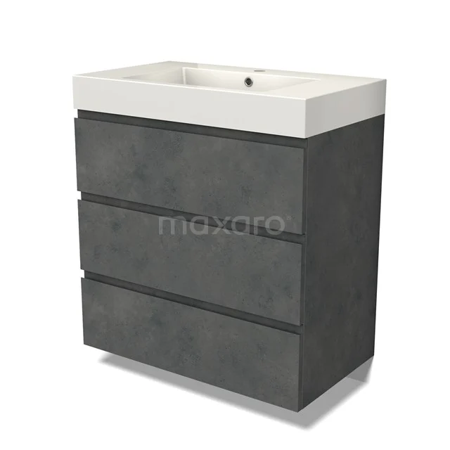 Modulo Vanity units with basin | 80 cm Dark grey concrete Handle-less front Mineral marble 3 drawers BMW19-02476