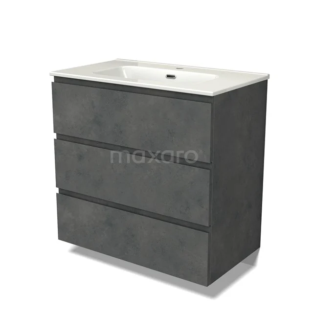 Modulo Vanity units with basin | 80 cm Dark grey concrete Handle-less front Ceramic 3 drawers BMW19-02477