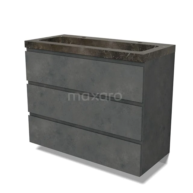 Modulo Vanity units with basin | 100 cm Dark grey concrete Handle-less front Natural stone 3 drawers BMW19-02488