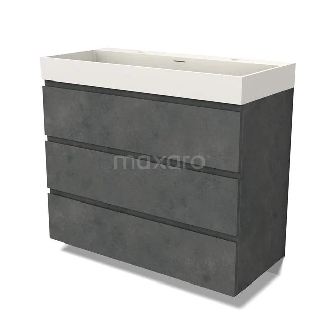 Modulo Vanity units with basin | 100 cm Dark grey concrete Handle-less front Solid surface 3 drawers BMW19-02489