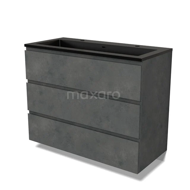 Modulo Waschtische | 100 cm Dunkelgrauer Beton Grifflos front Quarz 3 Schubladen BMW19-02491