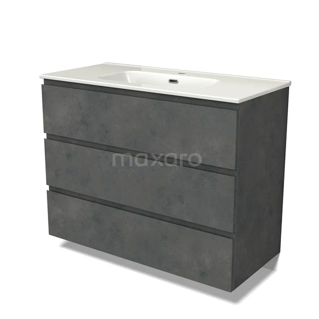 Modulo Vanity units with basin | 100 cm Dark grey concrete Handle-less front Ceramic 3 drawers BMW19-02497