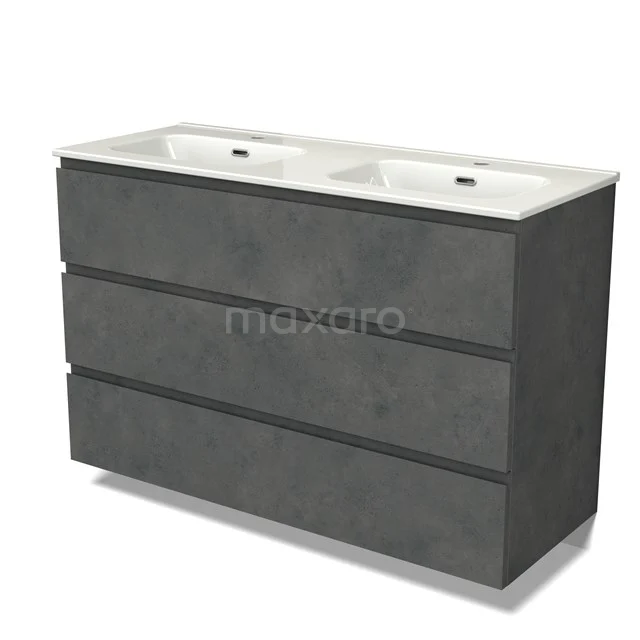 Modulo Vanity units with basin | 120 cm Dark grey concrete Handle-less front Ceramic 3 drawers BMW19-02525