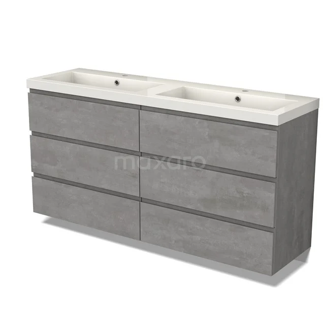 Modulo Vanity units with basin | 160 cm Light grey concrete Handle-less front Mineral marble 6 drawers BMW20-00037