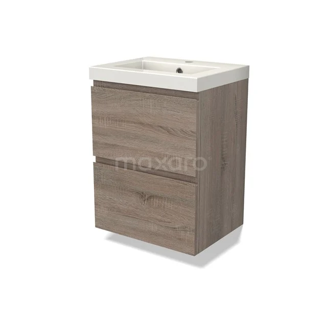 Modulo Slim Vanity units with basin | 50 cm Oak Handle-less front Mineral marble 2 Stacked drawers BMW37-00771