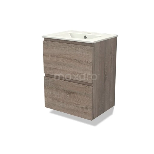 Modulo Slim Vanity units with basin | 50 cm Oak Handle-less front Ceramic 2 Stacked drawers BMW37-00774