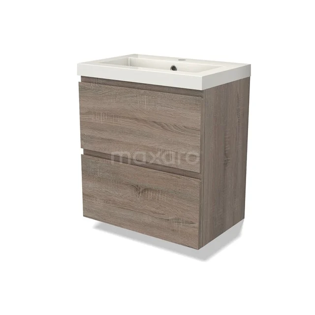 Modulo Slim Waschtische | 60 cm Eiche Grifflos front Mineralguss 2 übereinanderliegende Schubladen BMW37-00775