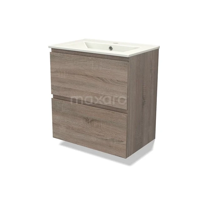 Modulo Slim Vanity units with basin | 60 cm Oak Handle-less front Ceramic 2 Stacked drawers BMW37-00778