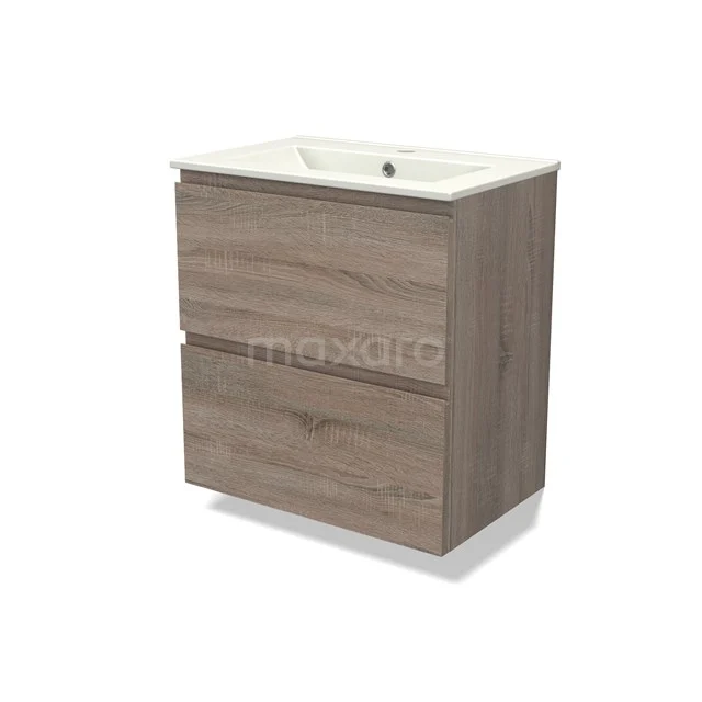 Modulo Slim Vanity units with basin | 60 cm Oak Handle-less front Ceramic 2 Stacked drawers BMW37-00779