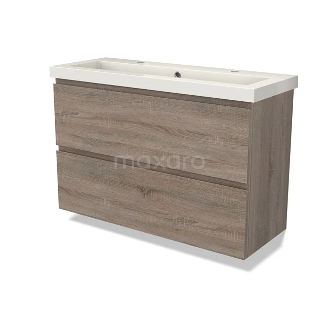 Modulo Slim Waschtische | 100 cm Eiche Grifflos front Mineralguss 2 übereinanderliegende Schubladen BMW37-00786