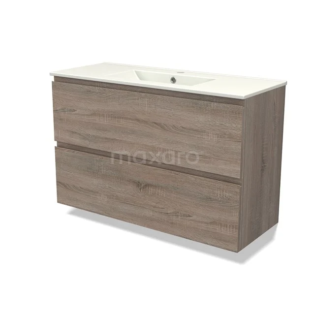 Modulo Slim Vanity units with basin | 100 cm Oak Handle-less front Ceramic 2 Stacked drawers BMW37-00790