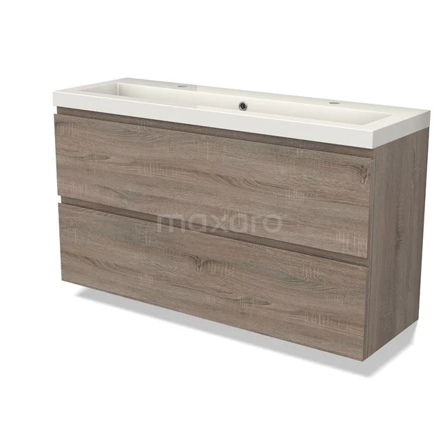 Modulo Slim Vanity units with basin | 120 cm Oak Handle-less front Mineral marble 2 Stacked drawers BMW37-00791