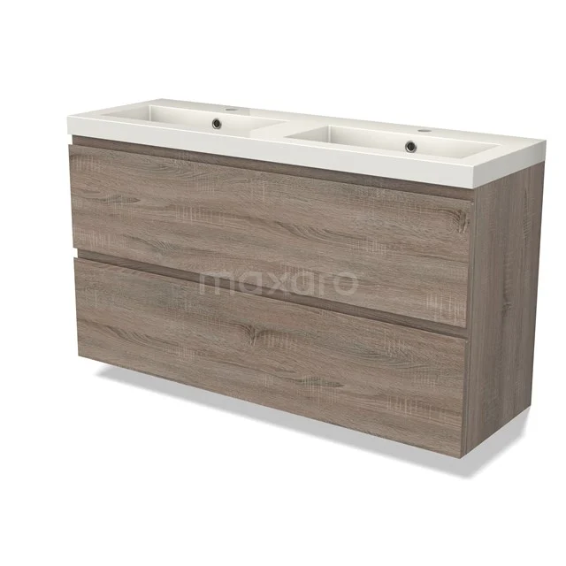 Modulo Slim Vanity units with basin | 120 cm Oak Handle-less front Mineral marble 2 Stacked drawers BMW37-00792