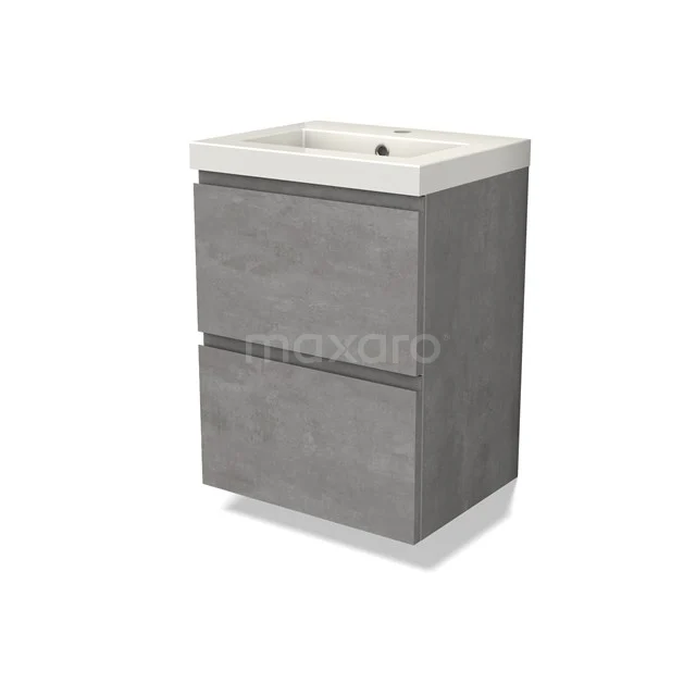 Modulo Slim Waschtische | 50 cm Hellgrauer Beton Grifflos front Mineralguss 2 übereinanderliegende Schubladen BMW37-00793