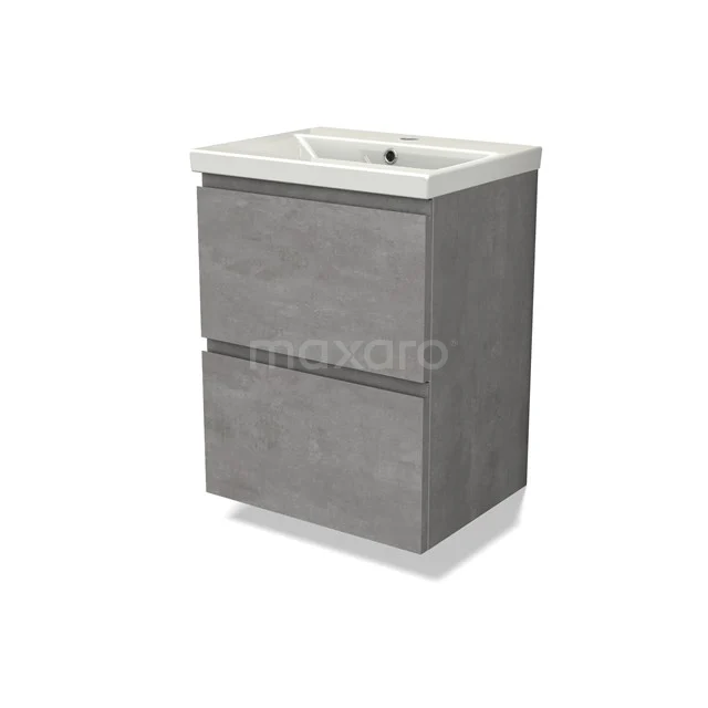 Modulo Slim Vanity units with basin | 50 cm Light grey concrete Handle-less front Ceramic 2 Stacked drawers BMW37-00794