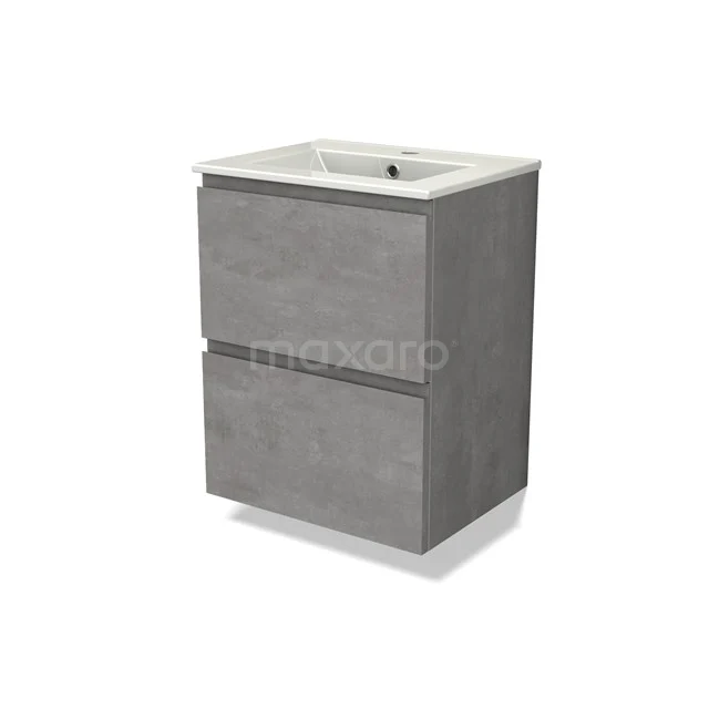 Modulo Slim Bathroom furniture with sink | 50 cm Light grey concrete Handle-less front Ceramic 2 Stacked drawers BMW37-00795