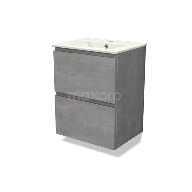 Modulo Slim Vanity units with basin | 50 cm Light grey concrete Handle-less front Ceramic 2 Stacked drawers BMW37-00796