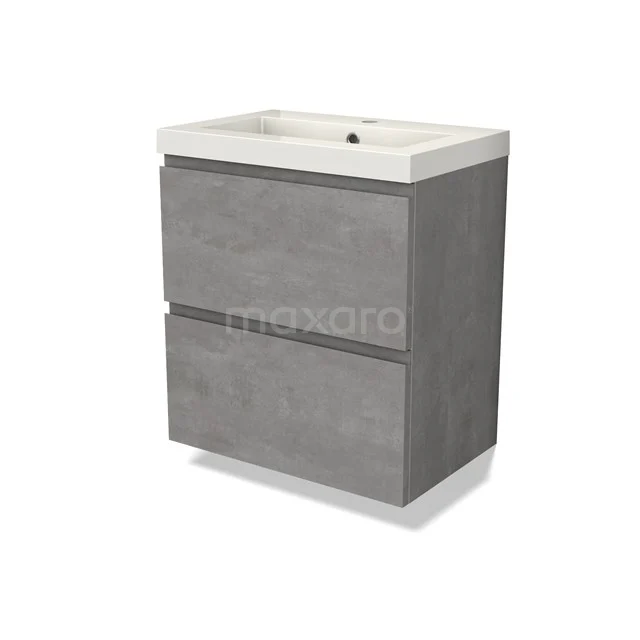 Modulo Slim Waschtische | 60 cm Hellgrauer Beton Grifflos front Mineralguss 2 übereinanderliegende Schubladen BMW37-00797