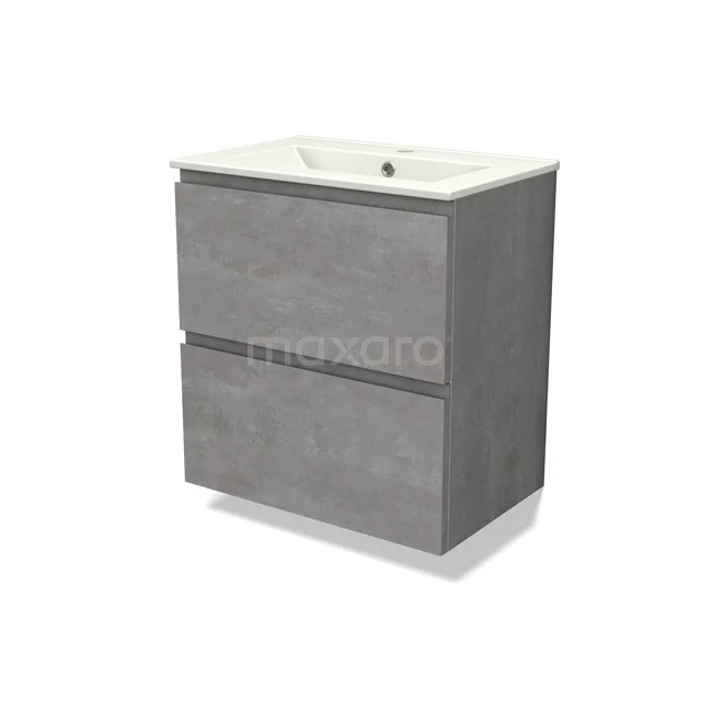Modulo Slim Vanity units with basin | 60 cm Light grey concrete Handle-less front Ceramic 2 Stacked drawers BMW37-00800