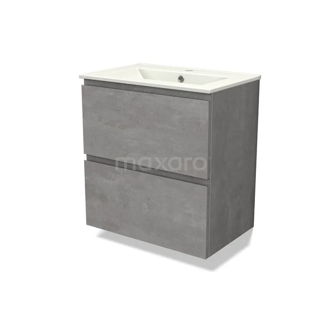 Modulo Slim Vanity units with basin | 60 cm Light grey concrete Handle-less front Ceramic 2 Stacked drawers BMW37-00801