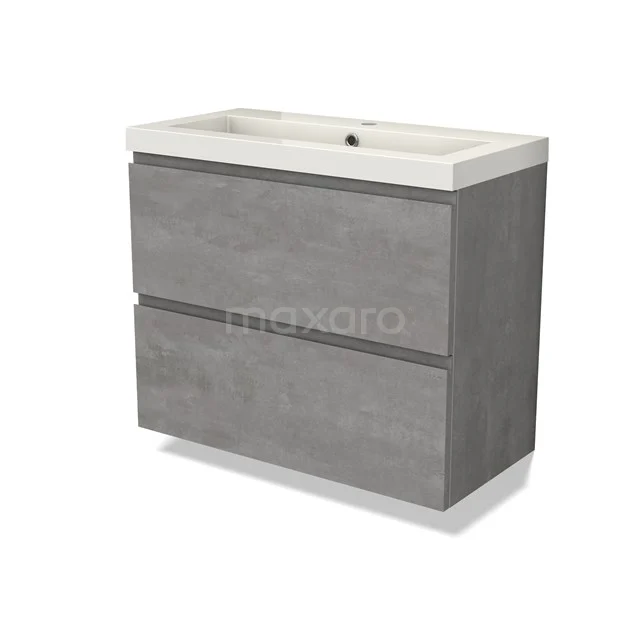 Modulo Slim Vanity units with basin | 80 cm Light grey concrete Handle-less front Mineral marble 2 Stacked drawers BMW37-00802