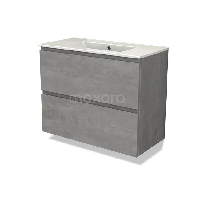 Modulo Slim Waschtische | 80 cm Hellgrauer Beton Grifflos front Keramik 2 übereinanderliegende Schubladen BMW37-00805