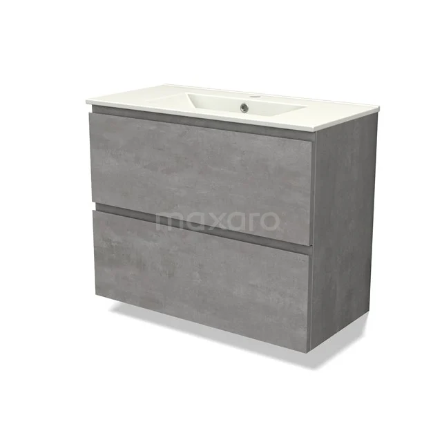 Modulo Slim Vanity units with basin | 80 cm Light grey concrete Handle-less front Ceramic 2 Stacked drawers BMW37-00806