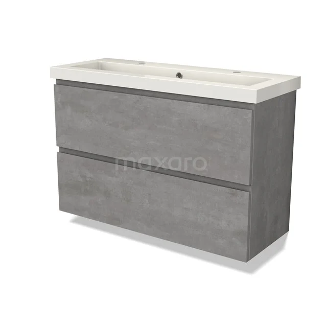 Modulo Slim Bathroom furniture with sink | 100 cm Light grey concrete Handle-less front Mineral marble 2 Stacked drawers BMW37-00808