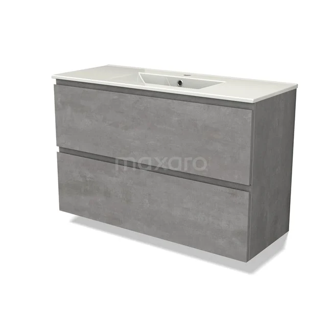 Modulo Slim Vanity units with basin | 100 cm Light grey concrete Handle-less front Ceramic 2 Stacked drawers BMW37-00811