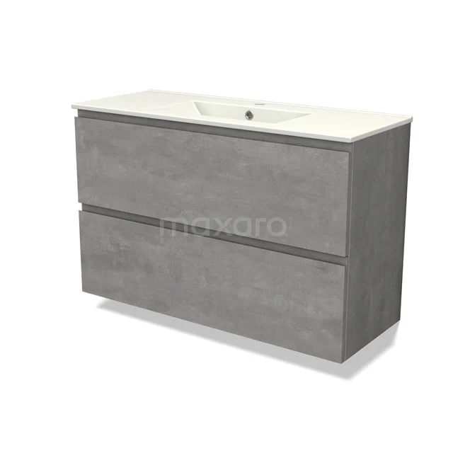 Modulo Slim Bathroom furniture with sink | 100 cm Light grey concrete Handle-less front Ceramic 2 Stacked drawers BMW37-00812 Modulo Slim Bathroom furniture with sink | 100 cm Light grey concrete Handle-less front Ceramic 2 Stacked drawers BMW37-00812