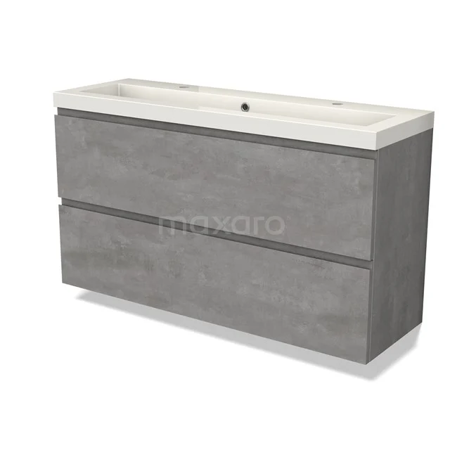 Modulo Slim Waschtische | 120 cm Hellgrauer Beton Grifflos front Mineralguss 2 übereinanderliegende Schubladen BMW37-00813