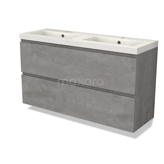 Modulo Slim Vanity units with basin | 120 cm Light grey concrete Handle-less front Mineral marble 2 Stacked drawers BMW37-00814