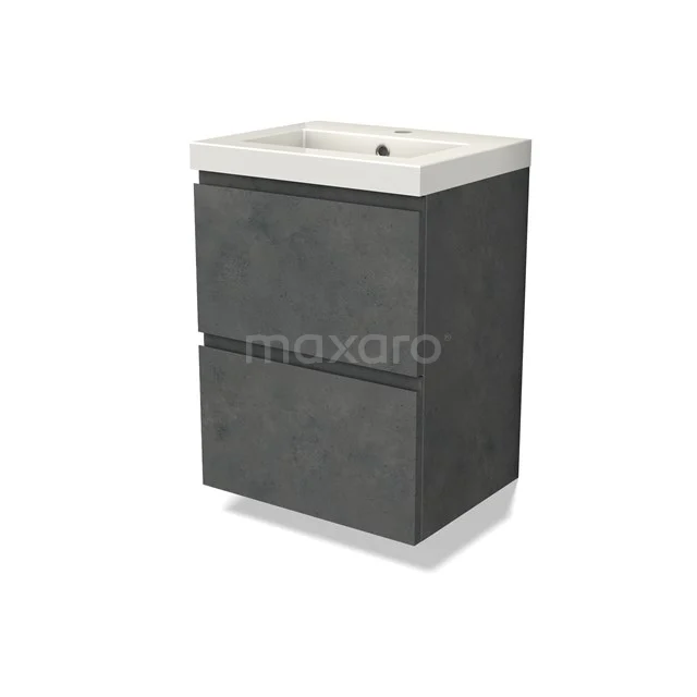 Modulo Slim Vanity units with basin | 50 cm Dark grey concrete Handle-less front Mineral marble 2 Stacked drawers BMW37-00815